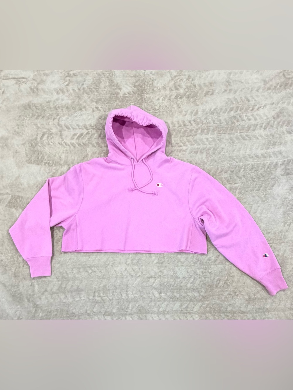 Champion Reverse Weave Cropped Hoodie Pink Womens XL Raw Hem Pullover Sweatshirt